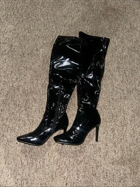 INC International Concepts Black Patent Over-the-Knee Stiletto Boots